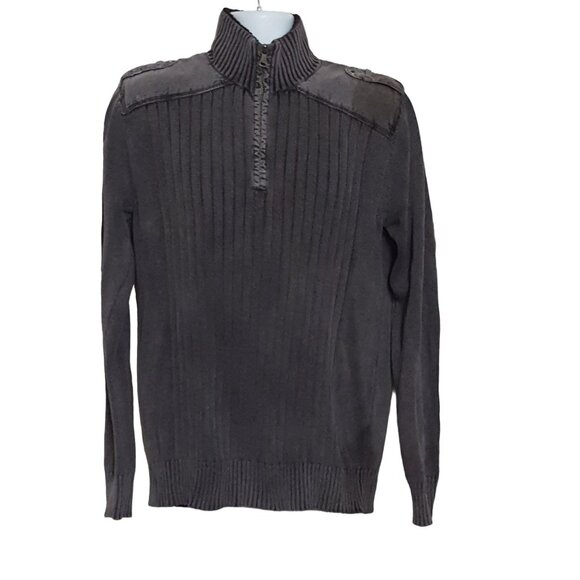 BKE Buckle Quarter Zip Sweater Men Size L Mock Neck Distressed Style Long Sleeve - Picture 1 of 13